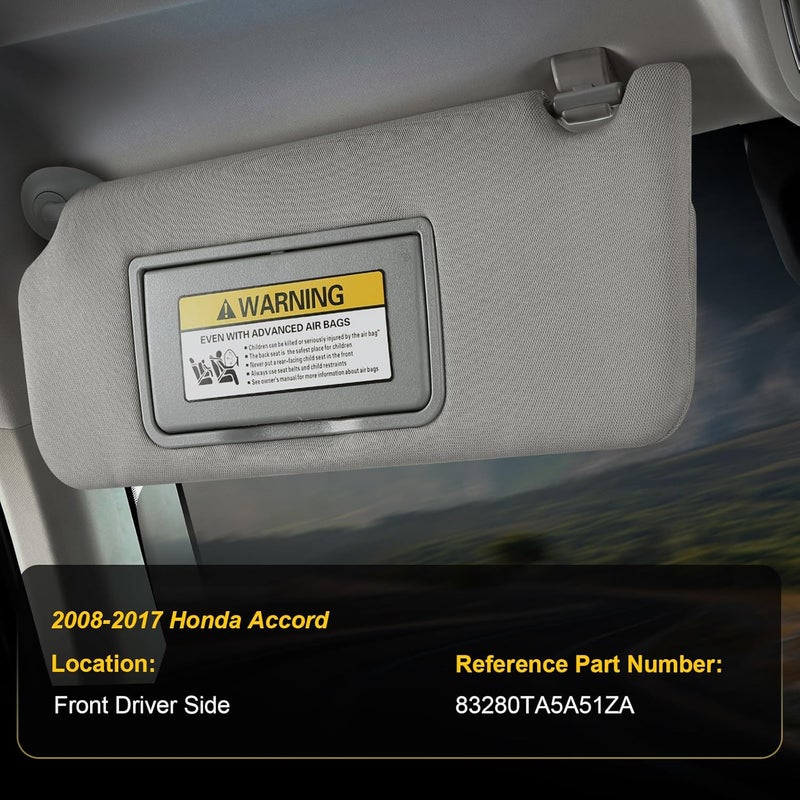 ItranMc Sunvisor Driver Side for 2008-2017 Honda Accord Accessories, Left Side Sun Visor with Lighted Mirror, Gray, Replacement#83280-TA5-A51ZA - Image 2